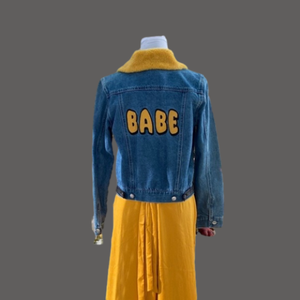 Samantha Sipos BABE Faux Fur Collar Denim Jacket  EUC